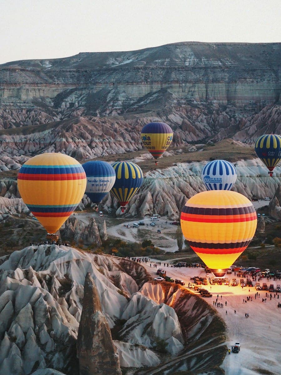 Hot-air balloons over the valleys of Cappadocia