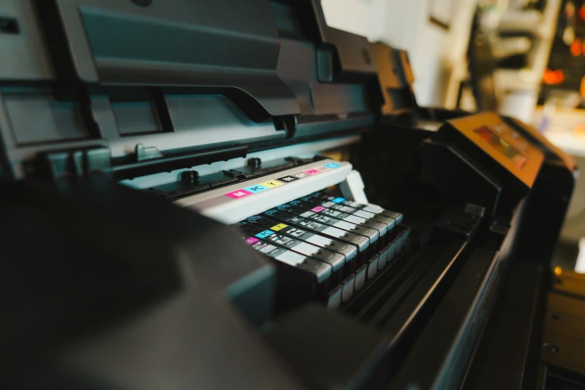 Ink cartridges inside a printer