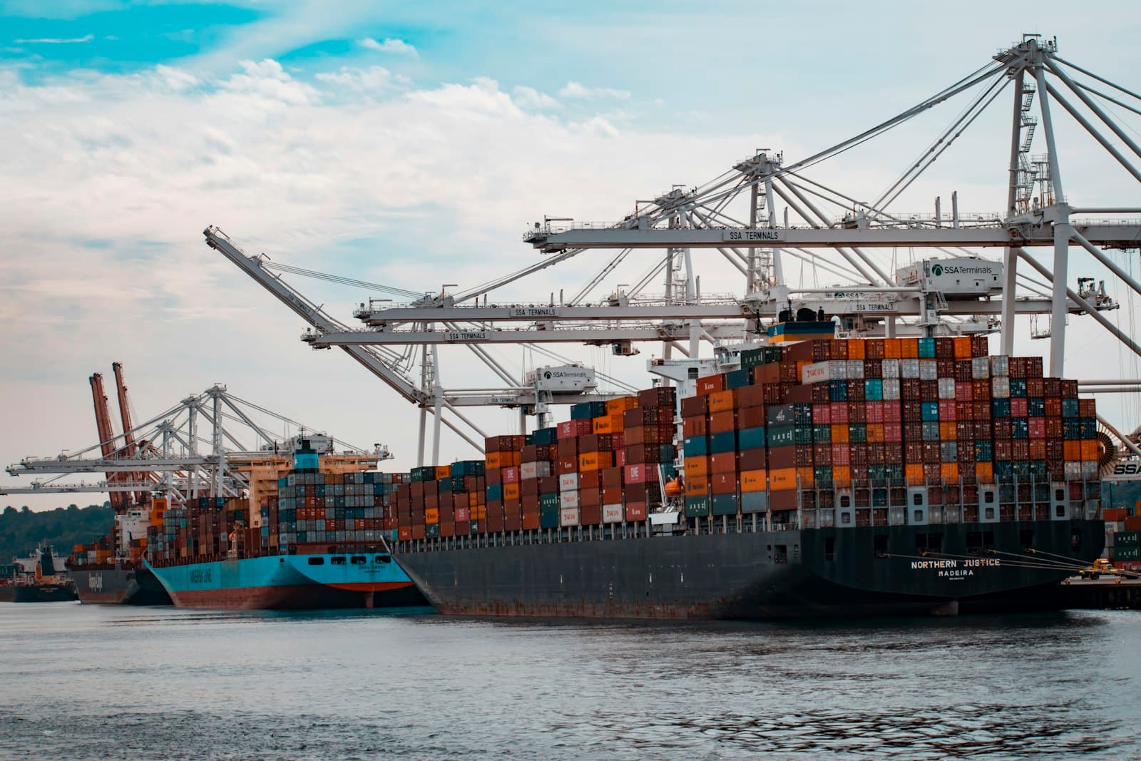 Container ship at a port